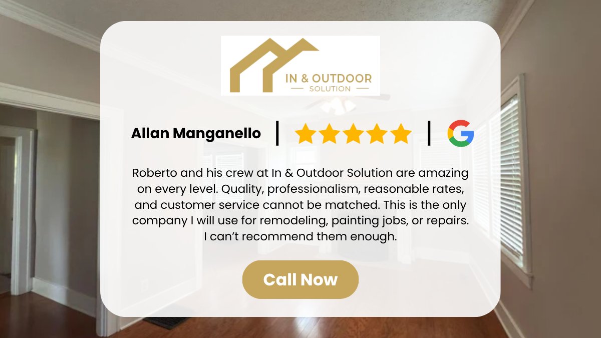 InOutSolu's tweet image. Amazing Quality, Fair Pricing &amp;amp; Outstanding Customer Service

Amazing quality, fair pricing, and unmatched customer service. Roberto and his crew deliver top results on remodeling, painting, and repairs. In &amp;amp; Outdoor Solution is the only company you need

#Renovation #QualityWork