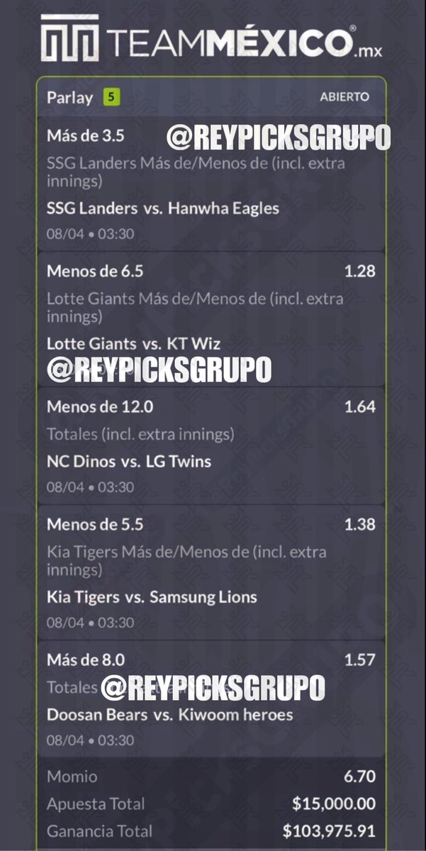 Aquí les dejo la CARTELERA EXCLUSIVA de KBO de ZorritoVIP 🦊⚾️🇰🇷. 

Se rifaron demasiado con sus likes. Con eso yo me rifaré más con ustedes 🫂❤️. 

Dejen su buena vibra, vamos a buscar despertar con verdes 💰✅.