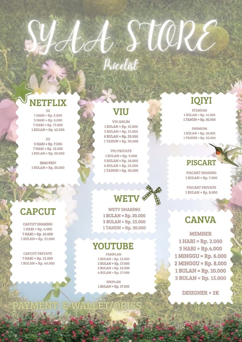 ddeannvv's tweet photo. OPENNN FASTT 

NETFLIX PREMIUM
PICSART
WETV PREM
CANVA PREMIUM
CAPCUT PREMIUM
IQIYI PREMIUM
YOUTUBE PREM
APK PREM LAINNYAA

mauu orderr?? hubungi:
https://t.co/7MuAOSOnLZ
#zonauang #zonajajan #zonaba https://t.co/S3mpC0aXap