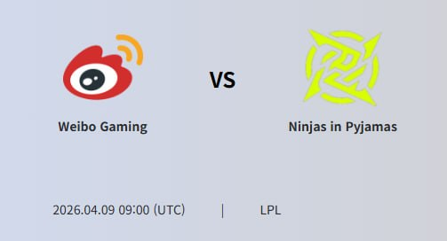 mariocapCh's tweet photo. Weibo Gaming vs Ninjas in Pyjamas

2026-04-09 09:00 UTC

The expected match dynamic strongly favors Weibo Gaming dictating the tempo from the early stages. Their aggressive approach and superior laning strength are...

Read More MARIOCAP TIPSTER
https://t.co/aUhPDFX9Hu https://t.co/Ye77KrlXYf