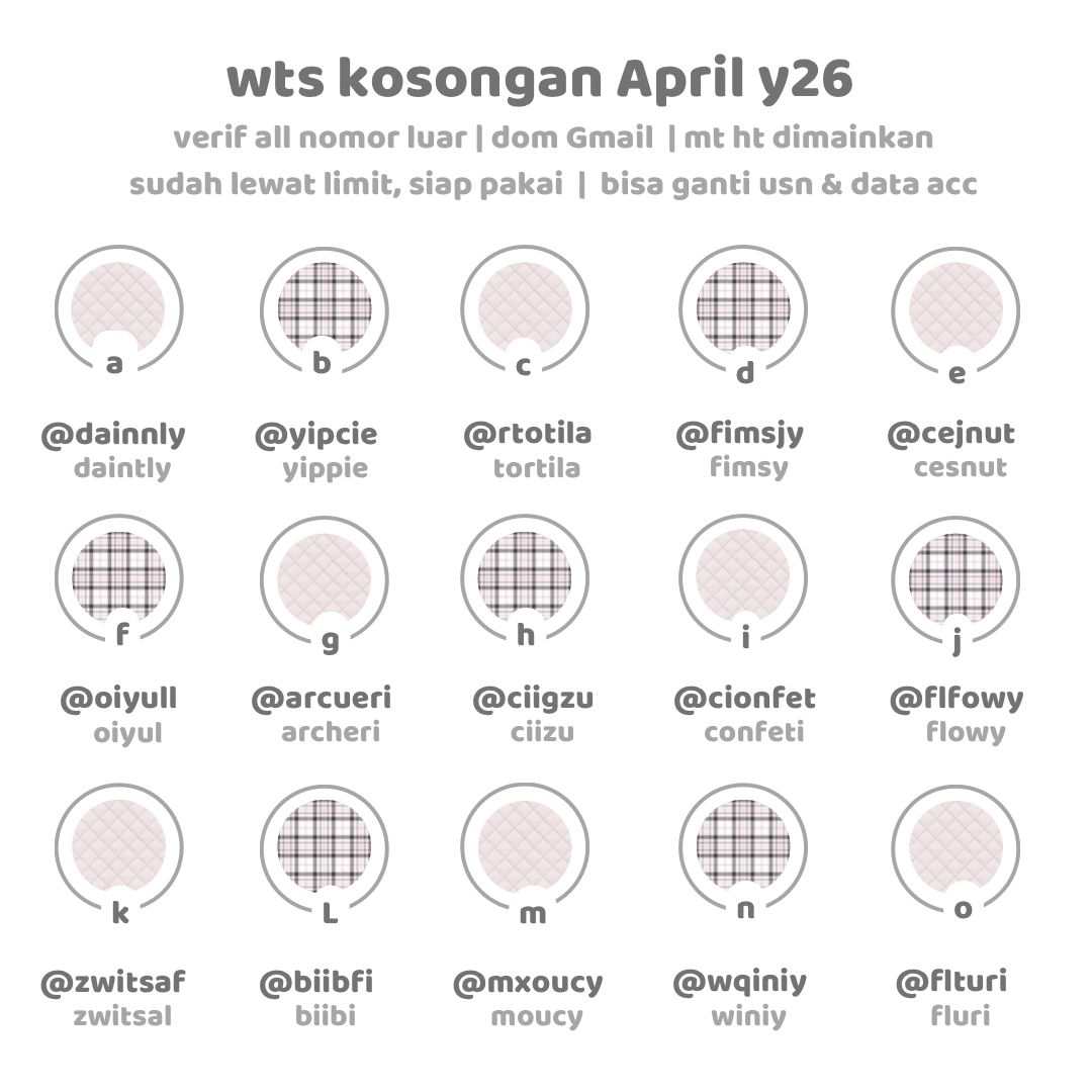 wts acc kosongan y26
⠀
11.5OO / each

˖  ࣪   verif all ( gmail ) 
˖  ࣪   mt ht dimainkan 
˖  ࣪   bisa ganti @ dan data acc 

wa : wa.me//6289699284511

#zonauang #zonajajan #zonaduit
