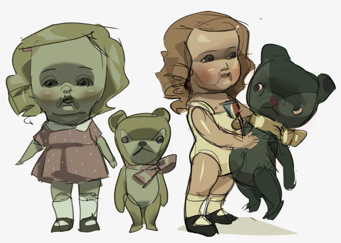 been drawing a lot of dolls and bears lately before bed