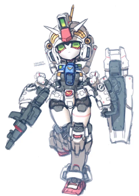 #ロボ娘なんでも投稿祭 女の子顔→MSガンダムフェイスに変わるGP01ちゃん