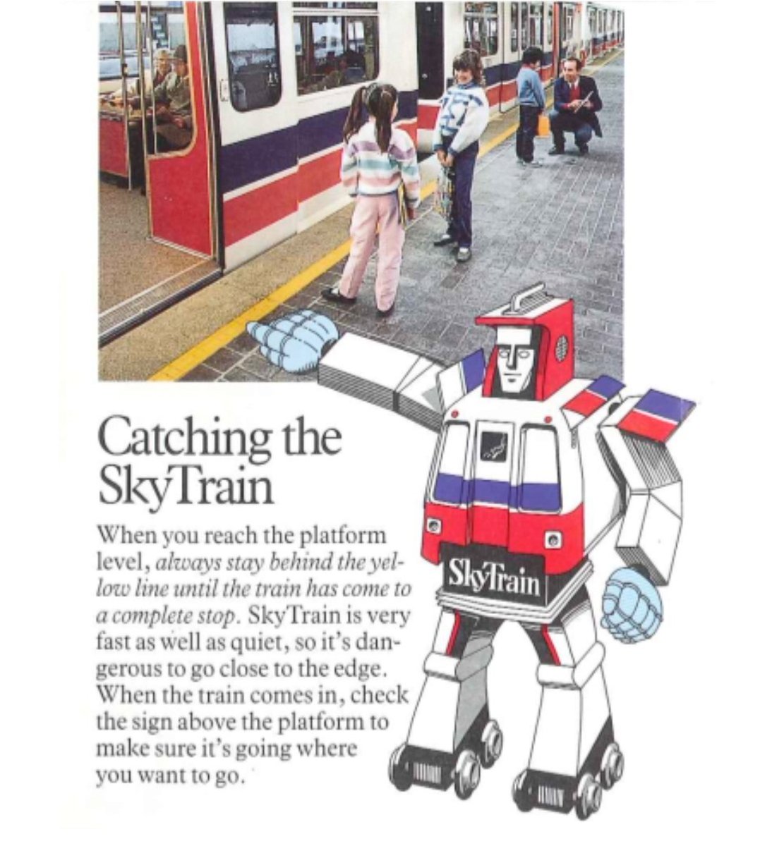 honeyginsen's tweet image. wtf.. outing self as vancouverite but apparently in 1986 translink made a SkyTrain transformer to teach kids how to use the train... so cute