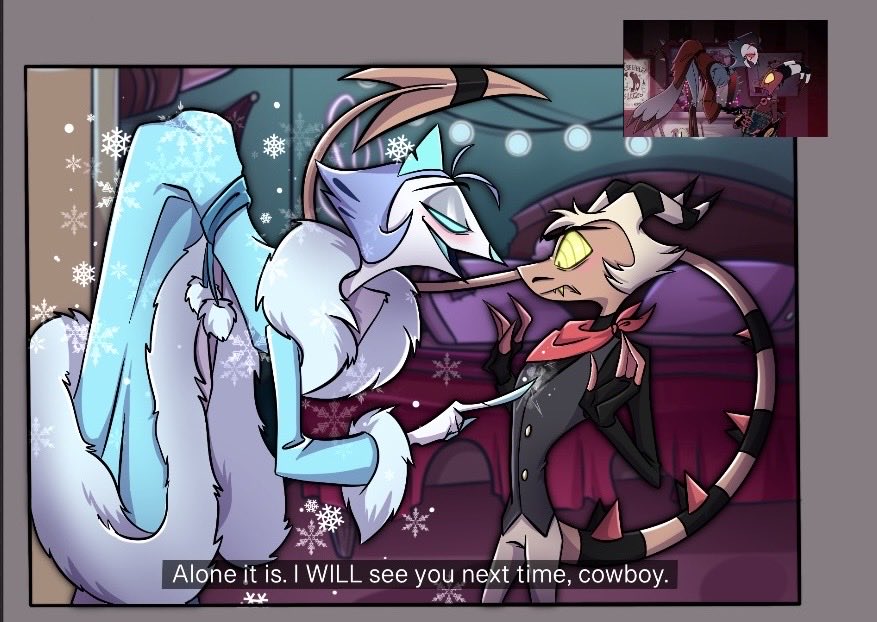 TTCaterpillar's tweet image. #WIPWednesday I’m doing a redraw of some stolitz frames if they were frostfang 🩵

I need my old, toxic, repressed man yaoi 😌 #Frostfang #Striker #Andrealphus