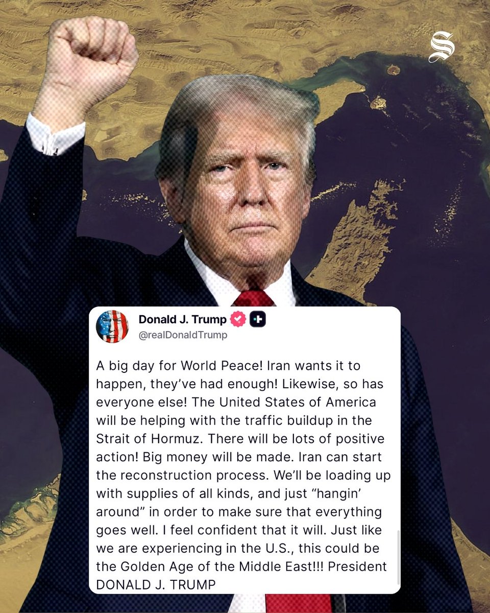 TheStatesmanLtd's tweet image. U.S. President Donald Trump, in a post on Truth Social, called the ceasefire agreement a “big day for world peace” and said that the U.S. “will be helping with the traffic buildup in the Strait of Hormuz.”

@POTUS | @realDonaldTrump 

#DonaldTrump #Ceasefire #WorldPeace