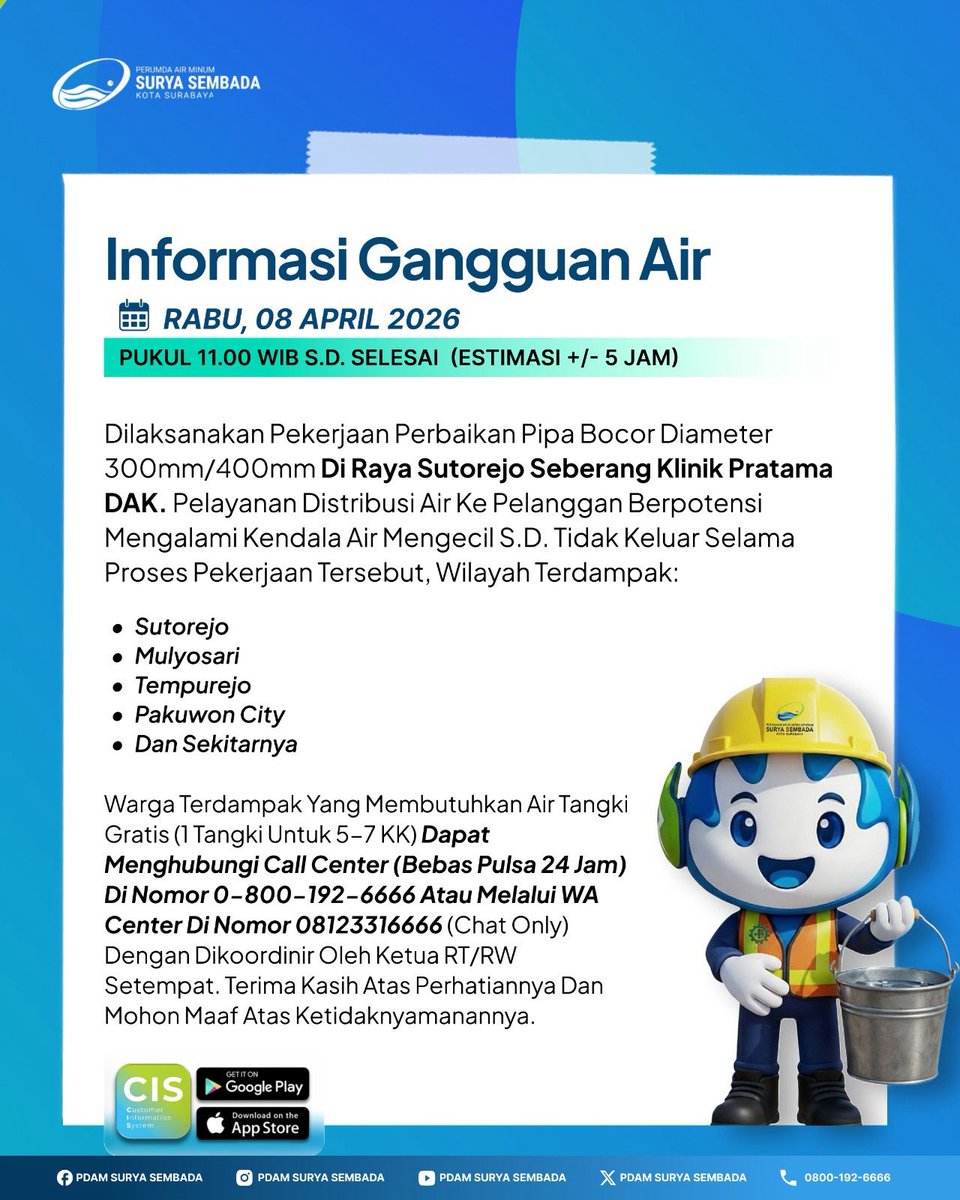 Perumda Air Minum Surya Sembada Kota Surabaya tweet media