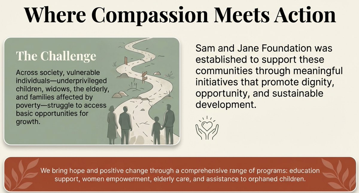 jane_foundation's tweet photo. Where compassion meets action, meaningful change begins.
At Sam and Jane Foundation, every initiative is driven by purpose. Together, we create sustainable impact for communities in need.
#SamAndJaneFoundation #CompassionInAction #SocialImpact #CommunityDevelopment #PurposeDriven https://t.co/hHZa7jeun7
