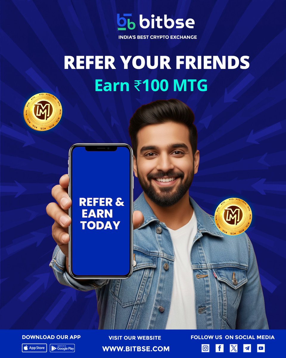 bitbse's tweet image. Doston ko invite karo aur rewards kamao!
Bitbse ke Refer &amp;amp; Earn program ke saath har referral par pao ₹100 MTG.
.
#Bitbse #ReferAndEarn #EarnRewards #CryptoIndia 
.
Disclaimer: Nothing on this page is financial advice, please do your own research!