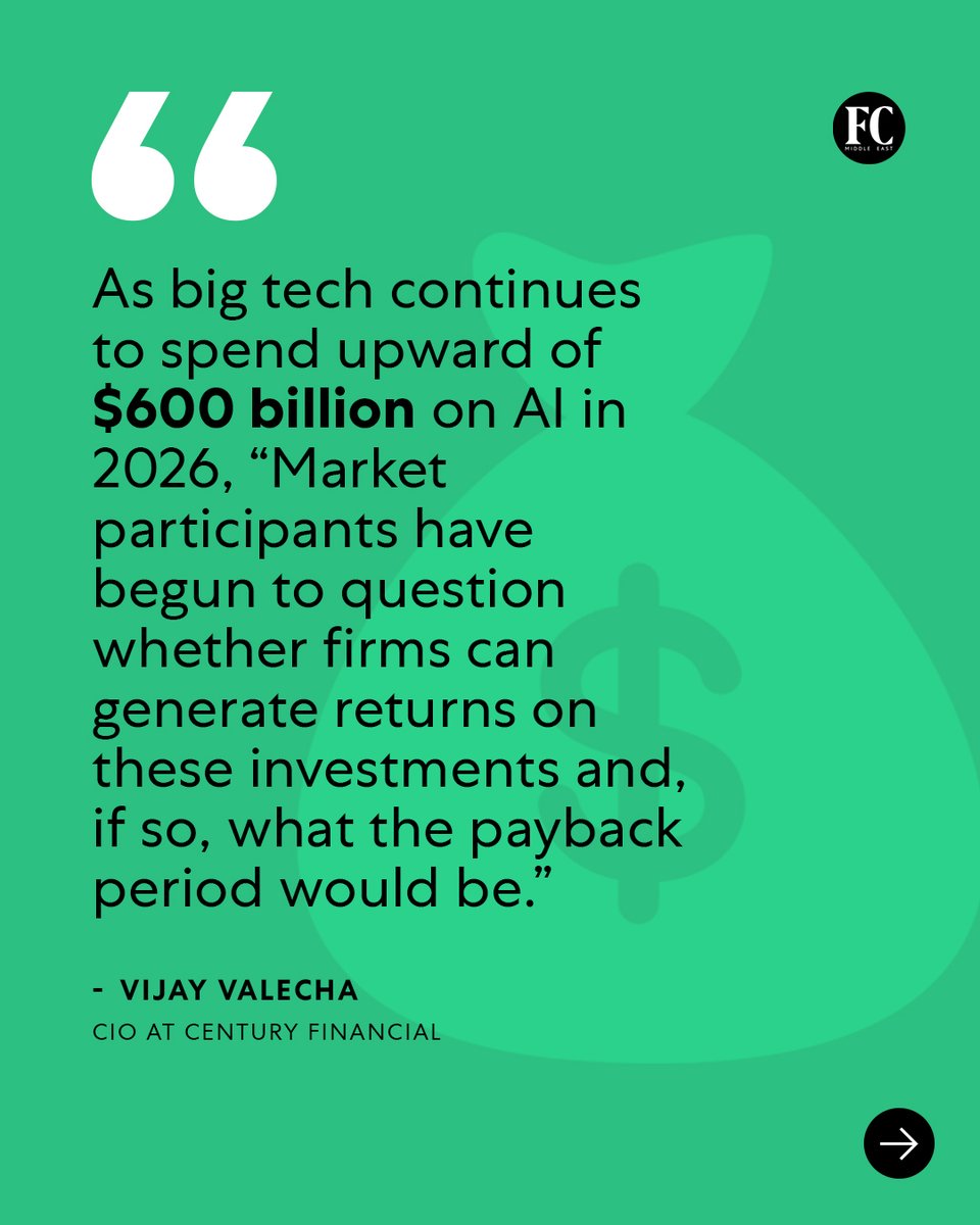 fastcompanyme's tweet photo. Venture capitalists typically have a strong risk appetite, but some investors are becoming increasingly cautious.

As big tech continues to spend upward of $600 billion on AI in 2026, Vijay Valecha, CIO at Century Financial, says “market participants have begun to question whether firms can generate returns on these investments and, if so, what the payback period would be.”

@VijayValecha49 @Century_Fin