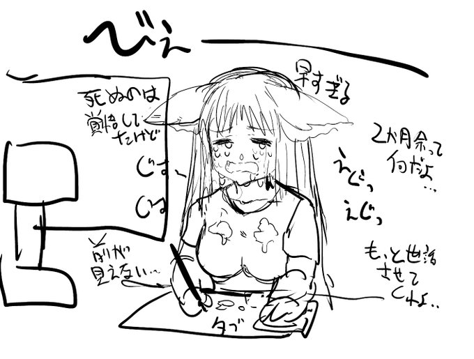 仕事ですが再開しています(つうか介護中もなんだかんだ続けていましたが)

が、まぁ……こんな感じの有様なので
本格再開はもうすこし?もうだいぶ?お待ちください…… 