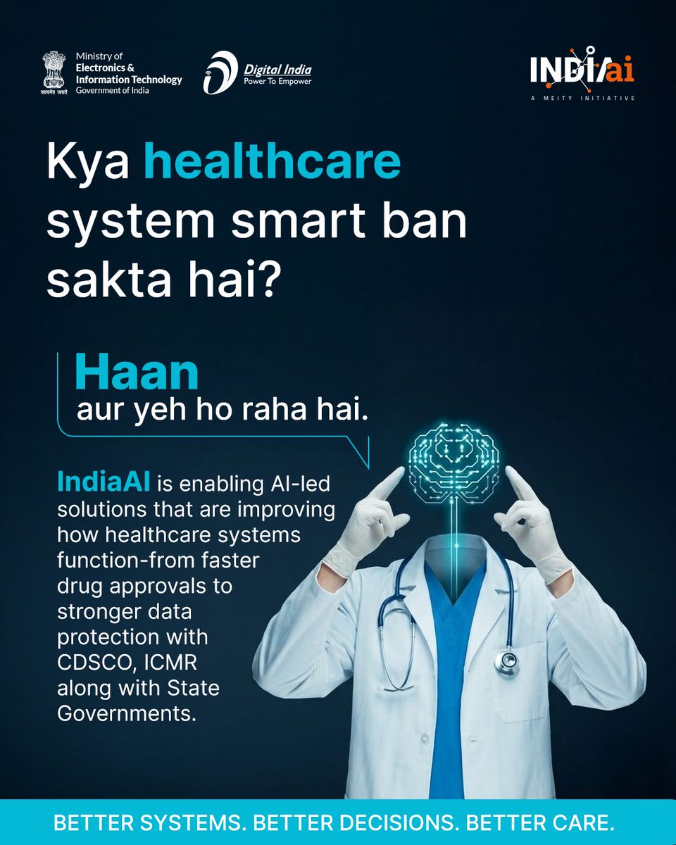 _DigitalIndia's tweet image. See how AI is improving the way healthcare systems think, respond, and evolve.

#WorldHealthDay #DigitalHealth #DigitalIndia #AIforHealth #IndiaAI