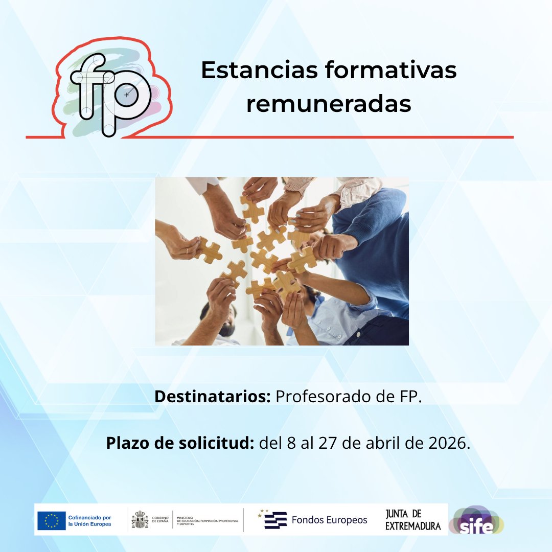 InnovacionForm's tweet photo. INSTRUCCIÓN 5/2026, de la DGFPIIE, por la que se convocan estancias formativas para el profesorado de Formación Profesional 2025-2026.

🔵Destinatarios: Profesorado FP.
🔵Plazo de solicitud: del 8 al 27 de abril
🔵Toda la información: https://t.co/ESEiS94OjO https://t.co/wZCdDL8zcg