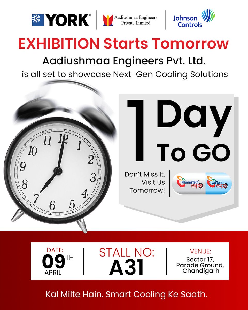 aadiushmaa's tweet photo. 🚨 The Wait is Over – We’re Starting Tomorrow!

⏳ Just 1 Day To Go!

📅 9th April
📍 Sector 17, Parade Ground, Chandigarh
🏢 Stall No: A31

👉 Kal Milte Hain. Smart Cooling Ke Saath. https://t.co/pBqvYxiHVr