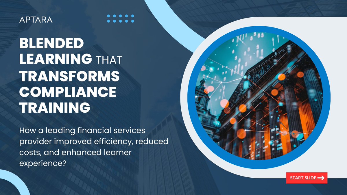 Aptara's tweet image. Struggling with fragmented compliance training &amp;amp; rising costs? 
A leading financial org transformed outcomes with Aptara’s blended learning approach, cutting costs  &amp;amp; boosting satisfaction.

See how: shorturl.at/2RmoO
#Aptara #ComplianceTraining #eLearning #BlendedLearning