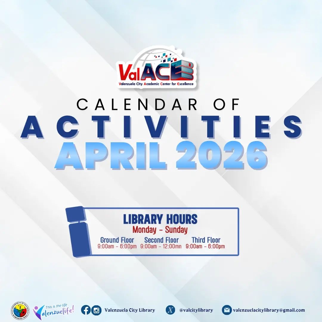 valenzuelacity's tweet photo. Here are the activities to look forward to this April at the Valenzuela City Library.

See you, #PamilyangValenzuelanos!
#Valenzuela #ValenzuelaNews #ValenzuelaCityLibrary #ValACE https://t.co/Zbo0NB2vgP