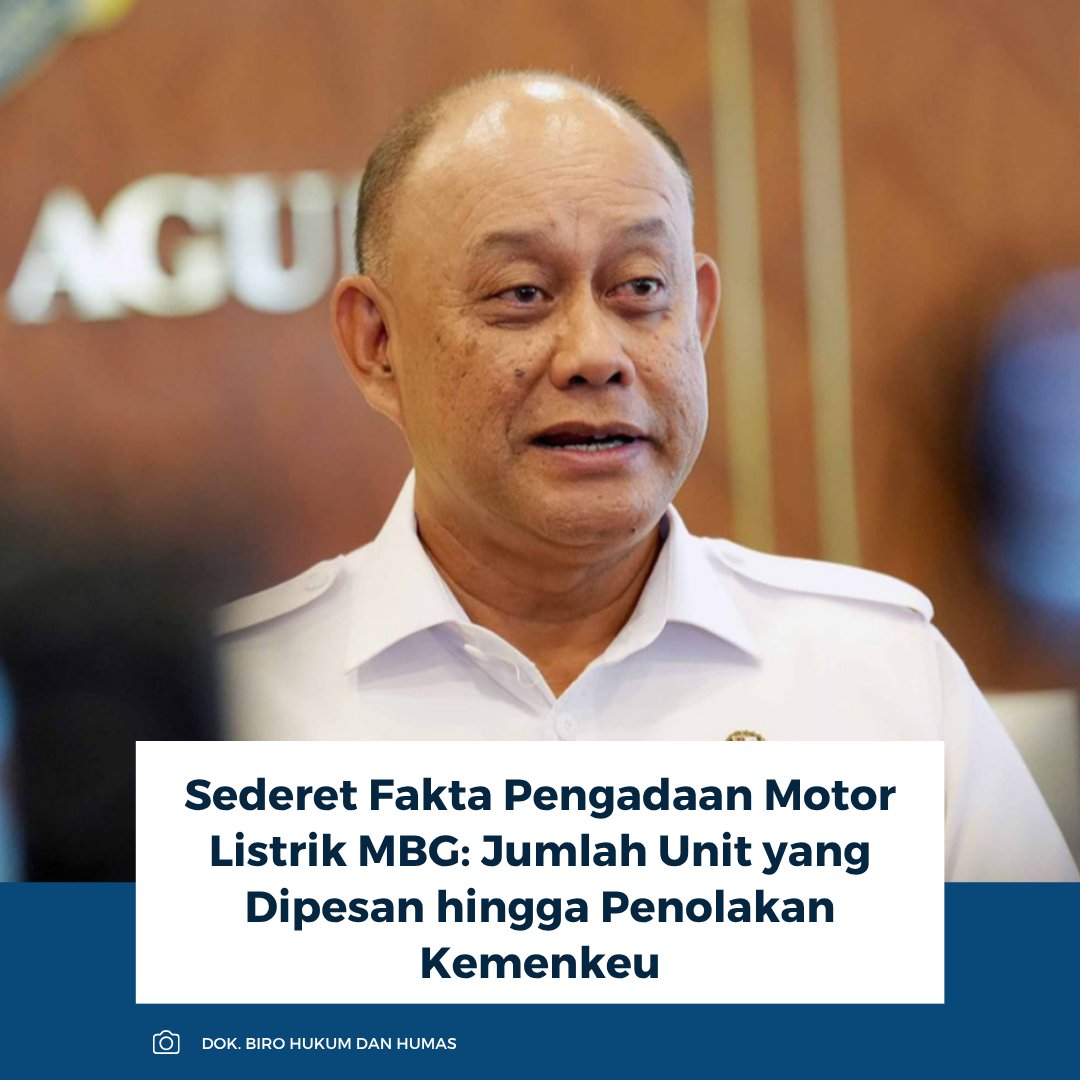kompascom's tweet image. BGN membenarkan pengadaan motor listrik untuk operasional program MBG dalam anggaran 2025. Total pesanan 25.000 unit, dengan realisasi 21.801 unit dan belum didistribusikan.

Baca selengkapnya: kompas.com/tren/read/2026…

~RK #BGN #motor #MBG