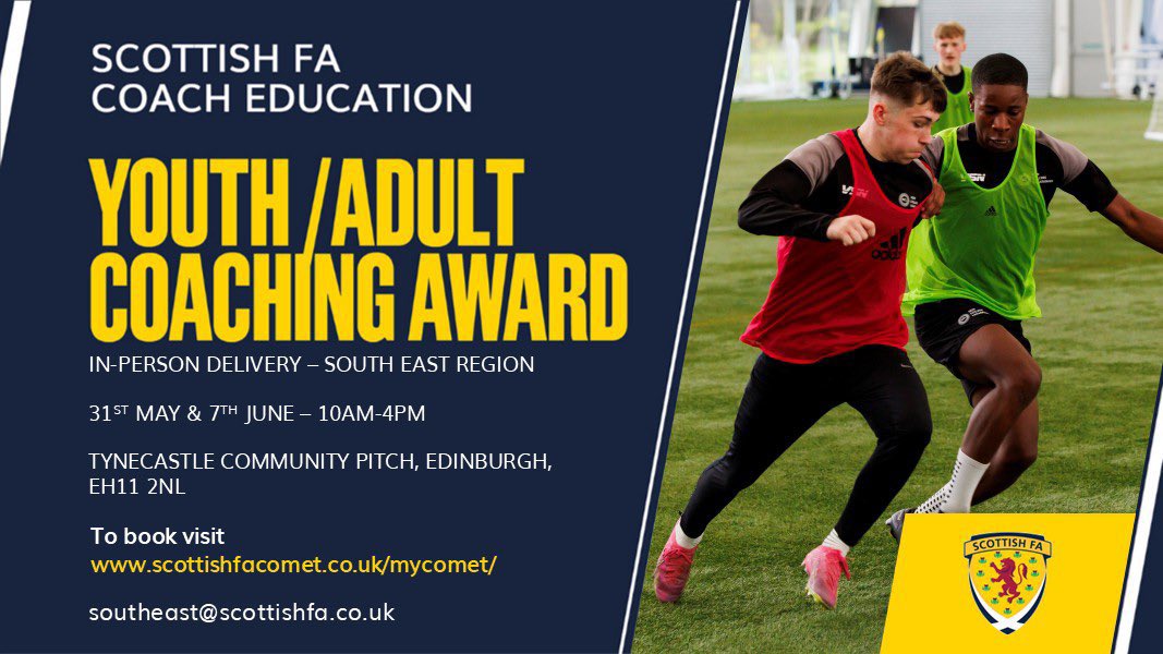 heartscoaching's tweet photo. Coach Education |

Got an @ScottishFA Youth/Adult Coaching Certificate (1.2) and want to level up to the Award (1.3) ?

We’re helping host 2 days in-person at Tynecastle Park this summer ☀️ 

✅ develop tactical knowledge 
✅ build on current qualifications 
✅ get UEFA C ready https://t.co/VnIgVMeJuy