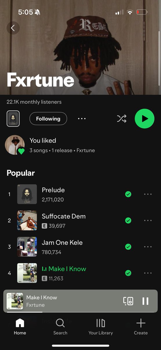 fxrtunemusic's tweet photo. still learning how i celebrate my wins but ‘Make I Know’ is now on 1️⃣1️⃣k+ streams on Spotify so i wanna say thank yu 222 y’all 🙏🏽❤️‍🩹 https://t.co/Ndp4OIgKuv