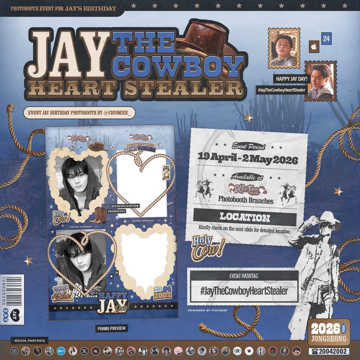 chismiee_'s tweet photo. 𝐉𝐀𝐘 𝐓𝐇𝐄 𝐂𝐎𝐖𝐁𝐎𝐘 𝐇𝐄𝐀𝐑𝐓 𝐒𝐓𝐄𝐀𝐋𝐄𝐑🤠ᯓ★

𝑷𝑯𝑶𝑻𝑶𝑩𝑶𝑶𝑻𝑯 𝑬𝑽𝑬𝑵𝑻
📍Available at all @selfietimeid Photobooth Branches 
📅19 April - 2 May
📰 More details are in the notice poster

Strike a pose, steal a heart 💙

#JayTheCowboyHeartStealer #Jay #enhypen https://t.co/G036nmHhh0