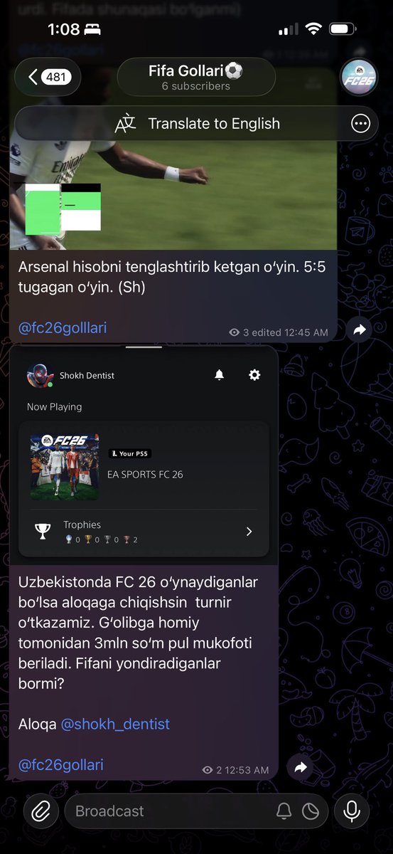 3mln pul mukofotiga ega boʻlishingiz mumkin. Telegram kanalga gollar ham joykab boriladi.