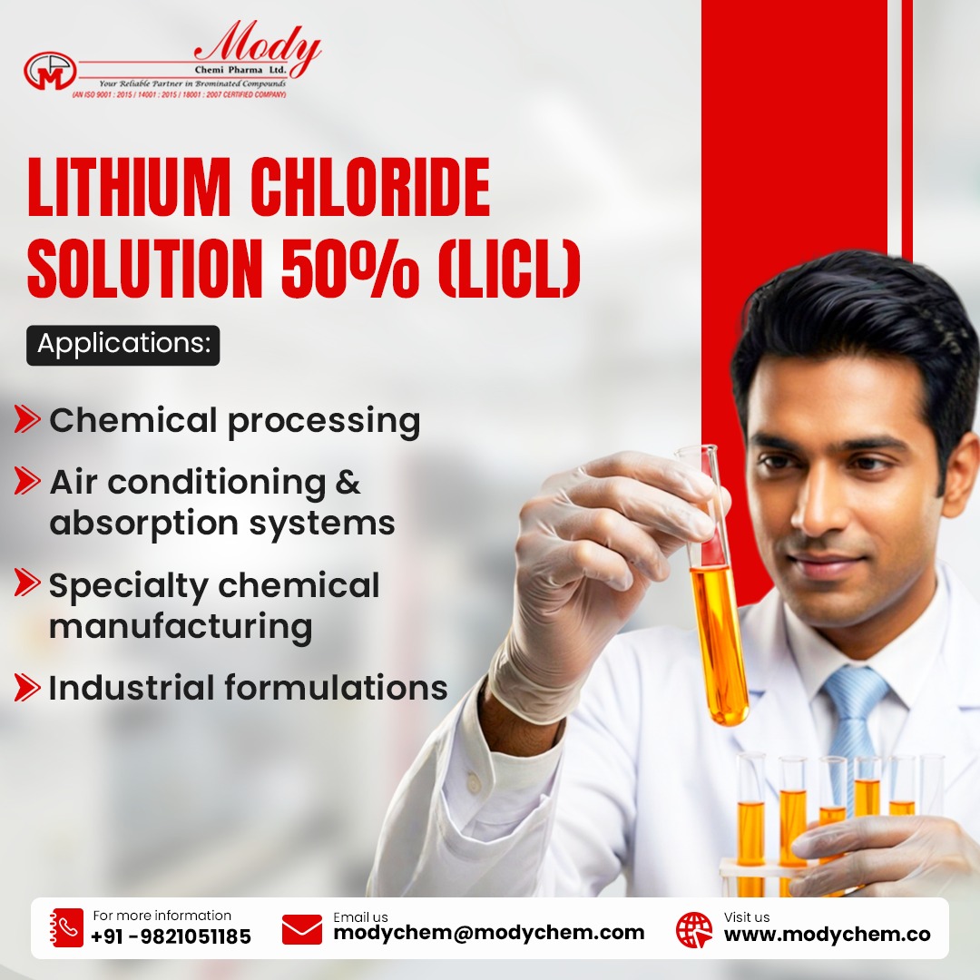 mody_chemi's tweet image. Lithium Chloride Solution 50% (LiCl) delivers efficient, stable performance for various industrial applications, with consistent quality ensured by Mody Chemi-Pharma Ltd.

modychem.co
.
#ModyChemiPharma #LithiumChloride #LiCl #SpecialtyChemicals #IndustrialChemicals