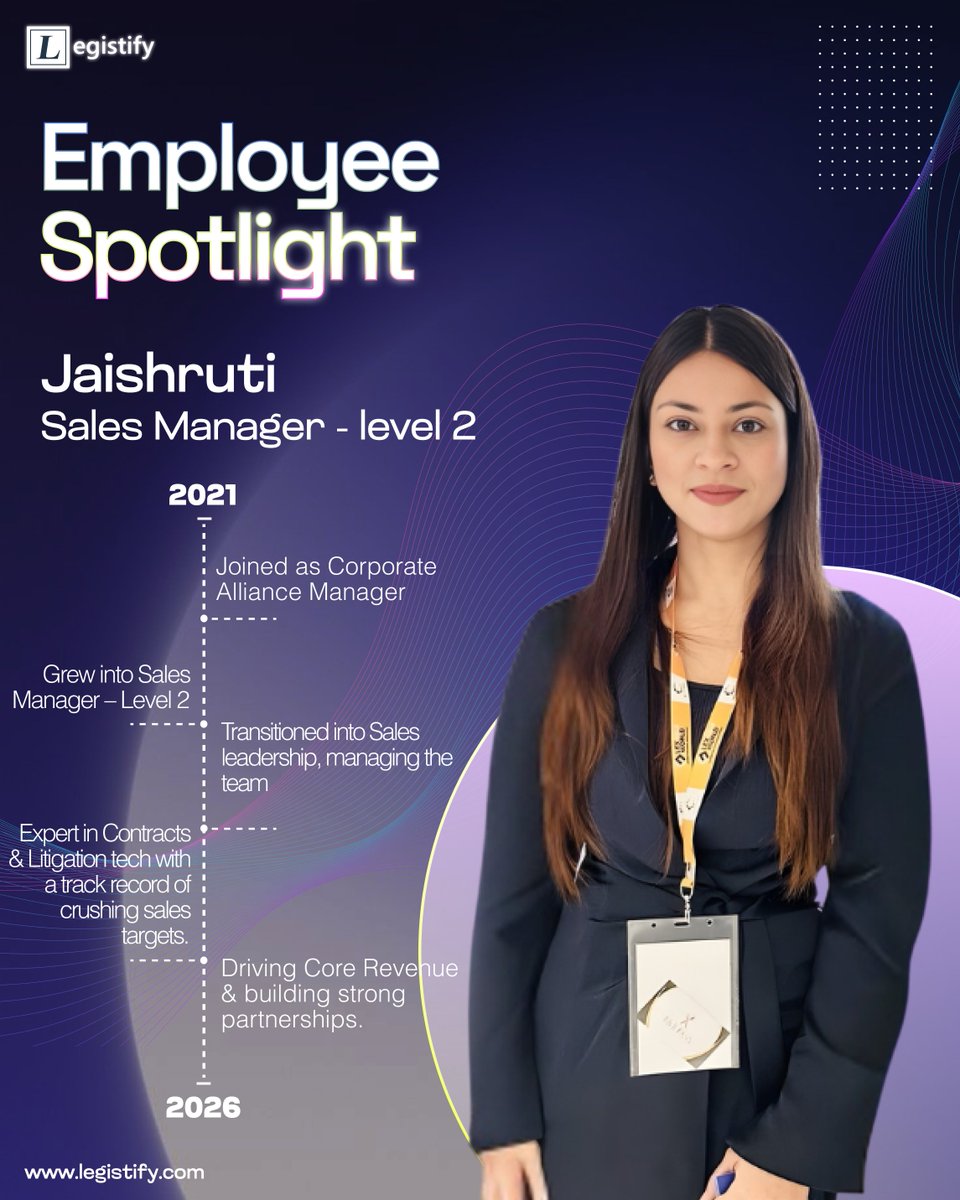Meet Jaishruti 🚀

Started in 2021. Grew into a Sales leader. Now driving revenue and managing contracts and litigation tools at Legistify.

She thrives on challenges and turns every hurdle into a win.

#EmployeeSpotlight #LegalTech #SalesLeadership