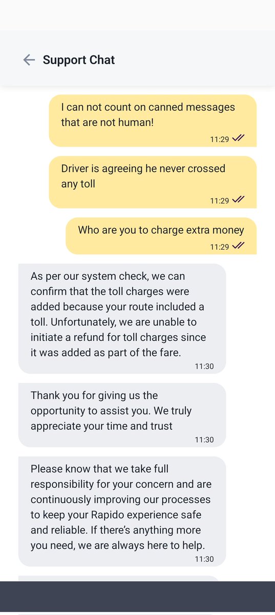 actuallyvipul's tweet photo. @rapidobikeapp I was shown a fare of 635 and the end fare was 875. How? You mentioned there was a toll when there was none. Driver also acknowledged the same and he said you will need to connect with the company? Rapido has just degraded. Best to switch to #uber #bharatapp https://t.co/jgTgPeedjL