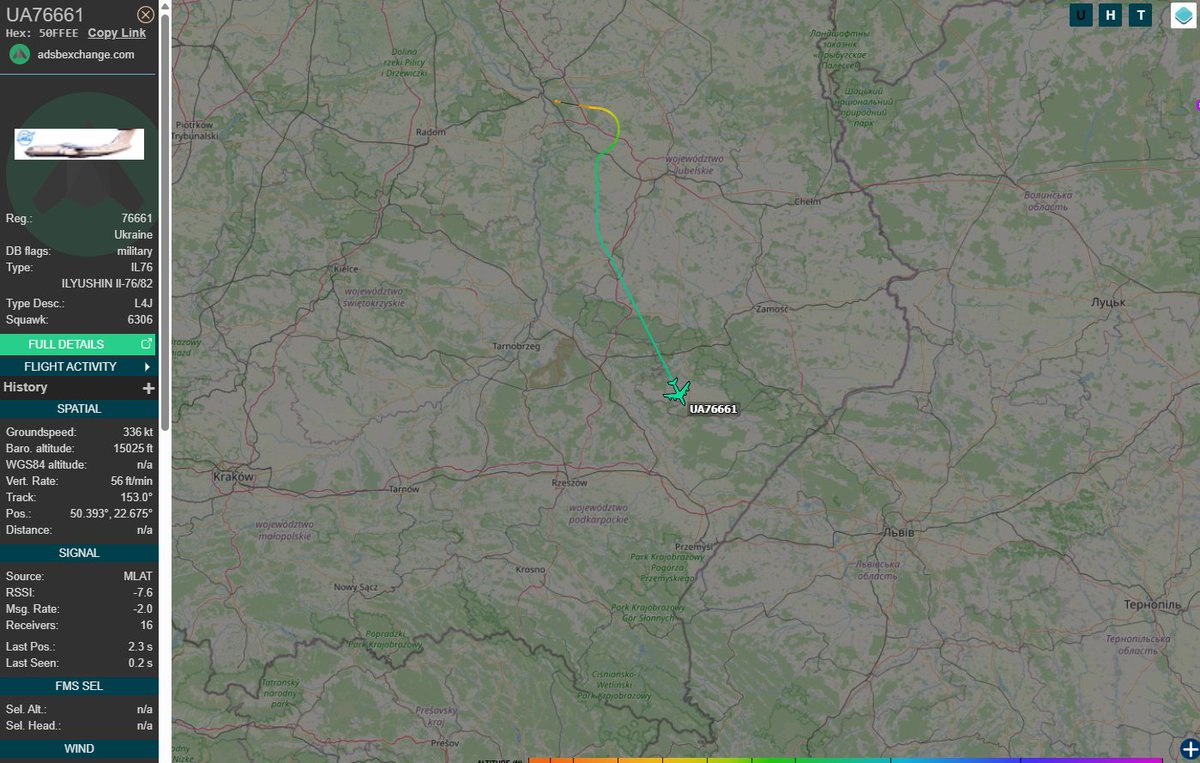 PolishMilRadar's tweet photo. 📅08.04 🕒08:15LT - 🇺🇦 ✈️ Ukraiński IŁ-76 odleciał z Dęblina

Z bazy lotniczej w Dęblinie #EPDE 🇵🇱 odleciał ✈️Ilyushin Il-76MD | REG: 76661 należący do Sił Powietrznych Ukrainy 🇺🇦 
 #UA76661 prawdopodobnie zmierza na jedno z lotnisk w Ukrainie, być może do Lwowa #UKLL 🇺🇦
🔗https://t.co/i25sWDEso0

#POLMILRADAR