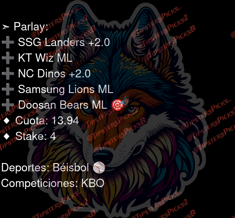 TipstersPicks_'s tweet image. Tipster: Zorrito VIP  
Cartelera de Parlays 🔥

Deportes: Tenis 🎾, Béisbol ⚾️
Competiciones: ATP Montecarlo, KBO

⚠️ Juega responsablemente.