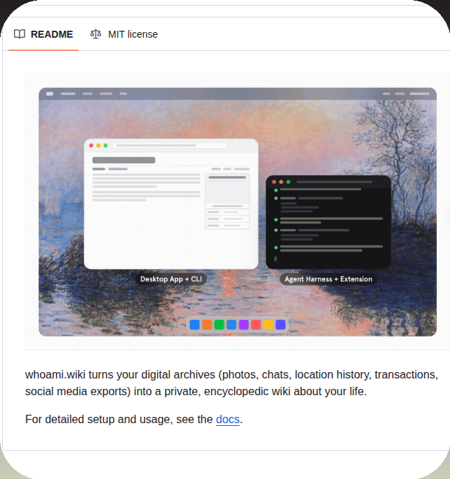 tom_doerr's tweet image. Turns digital archives into private encyclopedia

github.com/whoami-wiki/wh…