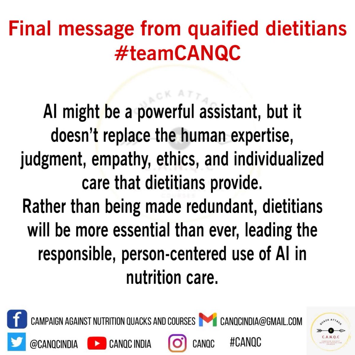 CANQCINDIA's tweet photo. Clinical judgment, ethical responsibility, n human connection cannot b automated.
"The future is collaborative; not reductive"
#FutureOfHealthcare #TeamBasedCare #NutritionMatters
@NDTVProfit
@MoHFW_INDIA https://t.co/YsXFiaL3A3