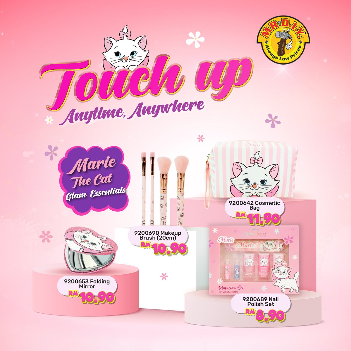 mrdiyMY's tweet photo. From girls nights to tea dates, keep your glam essentials cute and ready 🎀

9200653 Folding Mirror - RM10.90
9200689 Nail Polish Set - RM8.90
9200642 Cosmetic Bag ( 18 x 9 x 11 cm) - RM11.90
9200690 Makeup Brush (20cm) - RM10.90 https://t.co/uXQLB3nr2e