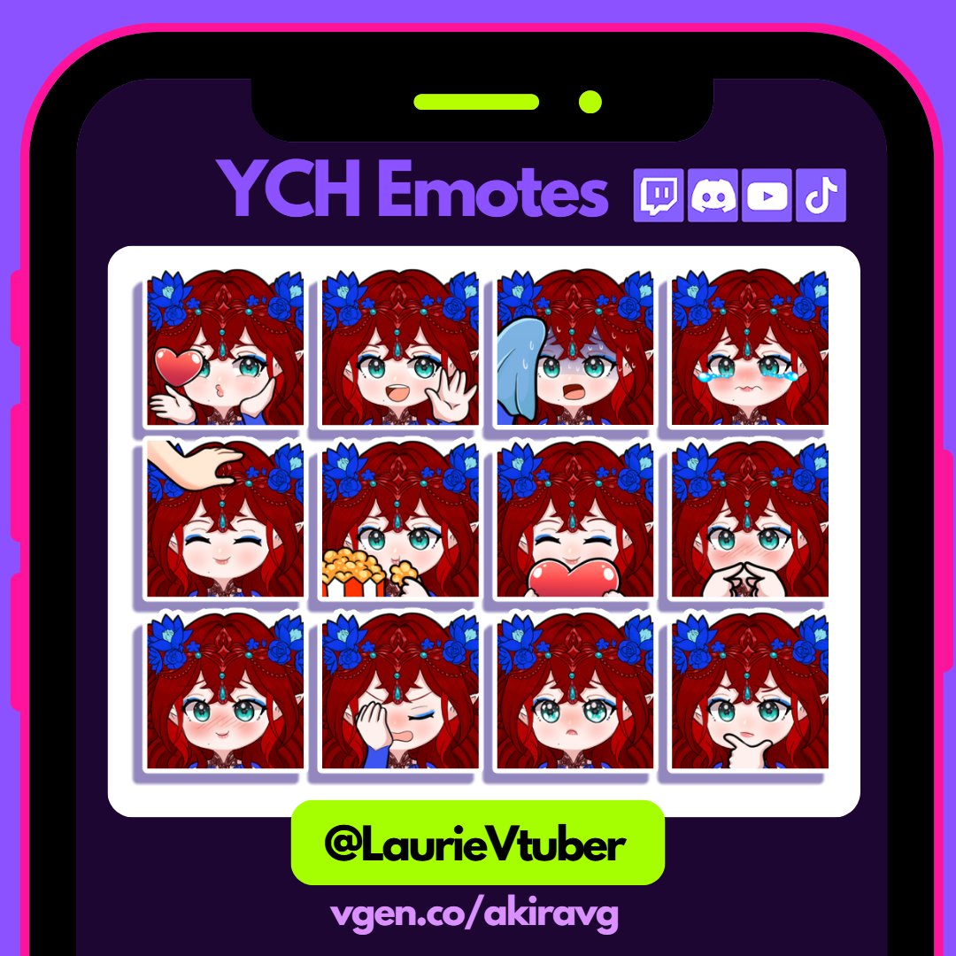 New YCH Emotes for LaurieVtuber      

#VGenComm #VGenOpen #VGen #vgenartist #YCH #Emotes #Vtuber #ENVtuber #TwitchEmotes #commissionsopen