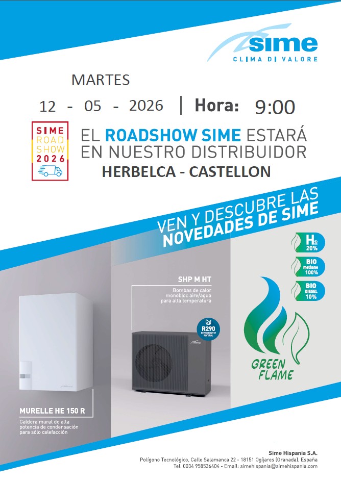 herbelca1's tweet photo. 📢 SIME ROAD SHOW 2026
12/05 Castellón · 13/05 Valencia
Novedades: Aerotermia R-290 y caldera Murelle HR 150 R.
Info:
📞 Valencia 963182219
📞 Castellón 964866226
#SIME #SimeRoadShow #Aerotermia #Calefacción #HVAC https://t.co/sFJU538Pe7