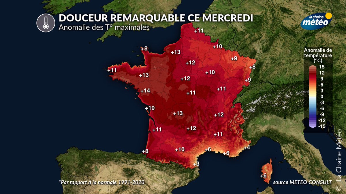 lachainemeteo's tweet image. 📈🌡️ Ce mercredi marquera encore une journée estivale, digne de juillet avec des températures très élevées par rapport aux normales de début avril. On attend 28°C à #Nantes, 26°C à #Lyon et #Paris, 23°C à #Lille.