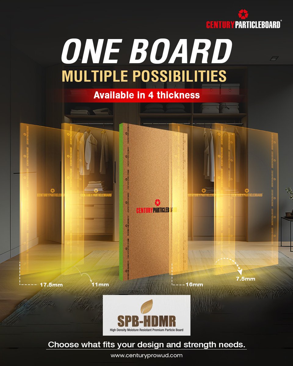 CenturyProwud's tweet photo. Different spaces. Different needs. One board that adapts to all.
SPB-HDMR available in multiple thickness options, designed for flexibility without compromising strength.
#CenturyProwud #SPBHDMR #SmartChoices #InteriorSolutions #EngineeredBoards https://t.co/7cTxShsMAB