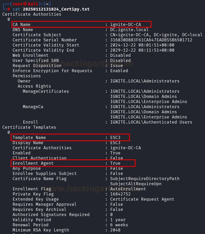 hackinarticles's tweet image. ADCS ESC3: Enrollment Agent Template

🔥 Telegram: t.me/hackinarticles
✴ Twitter: x.com/hackinarticles

Active Directory Certificate Services (ADCS) is commonly targeted in ESC3 certificate attacks, which exploit misconfigurations in certificate templates to enable