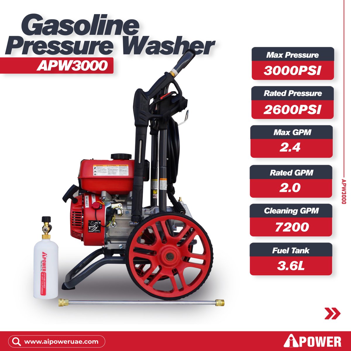 AipowerD's tweet photo. Dirt, grime &amp; tough stains — meet your match. 💥
The AiPower APW3000 hits 3000PSI and doesn't flinch. No electric outlet hunting. No weak pressure. Just raw, gasoline-powered cleaning that gets the job done — anywhere.

#APW3000 #AiPowerUAE https://t.co/IyTFJKC4Ca