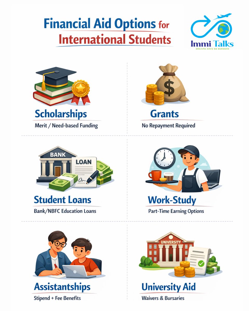 ImmiTalks's tweet photo. Managing your study abroad expenses becomes easier when you know the right financial aid options. 💰

Contact Immi Talks, the best study visa consultants in Jammu, and book your FREE consultation today

📞 6005549183

#studyabroad #financialaid #immigrationhelp #immitalks https://t.co/FsIWjTH8H0
