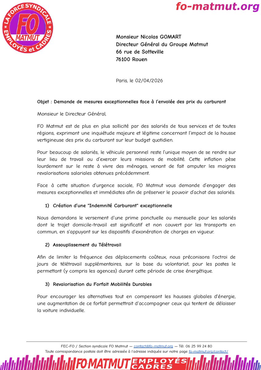FO_Matmut's tweet photo. #Matmut #FO #essence #galere La flambée des prix du pétrole affecte les travailleurs de la Matmut. Les augmentations générales ne compensent pas la hausse des prix. FO Matmut a donc alerté Nicolas Gomart . Nous attendons les mesures de la Direction. https://t.co/ulm2lTucuw