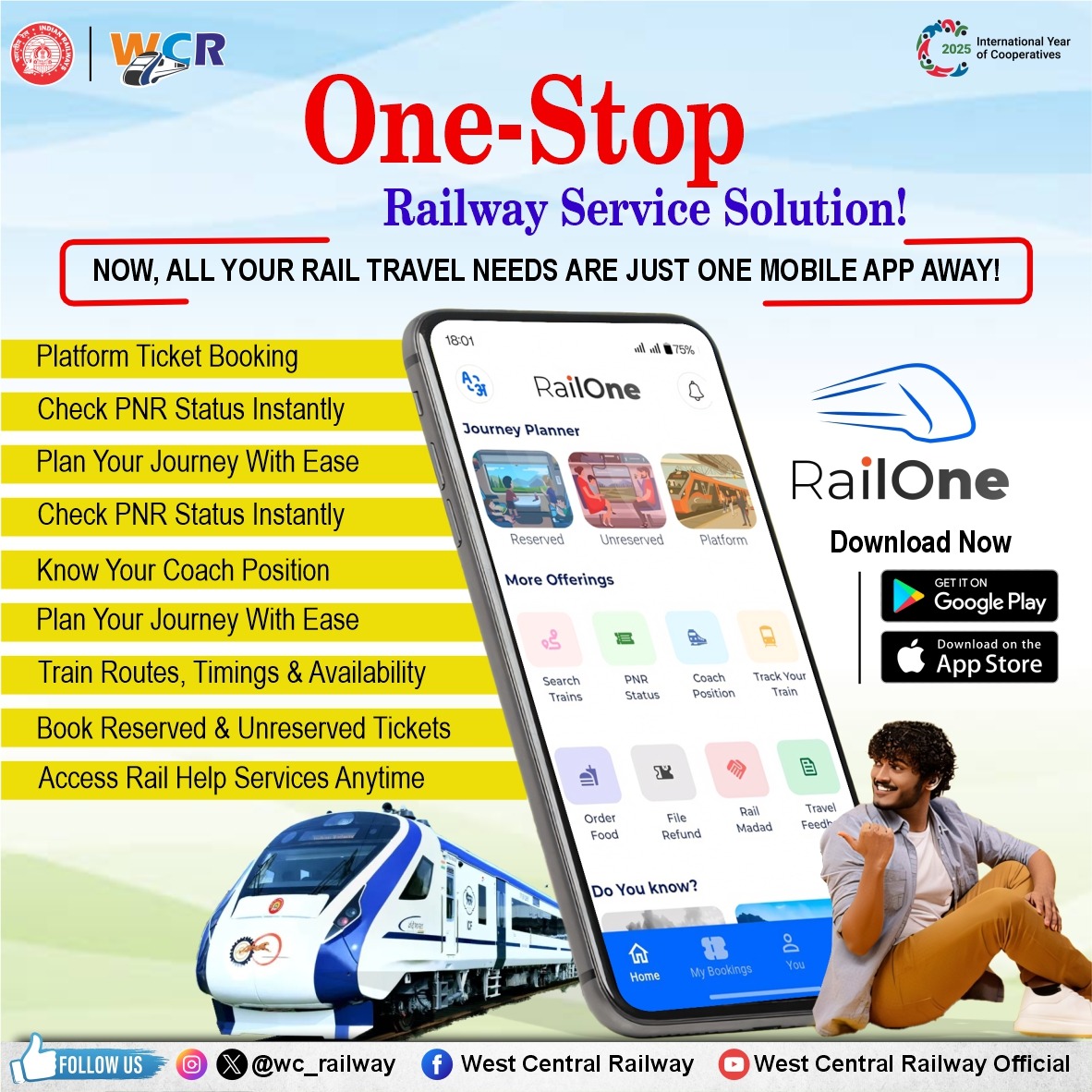 wc_railway's tweet image. All your rail travel needs are now just one app away! 📱
Plan, book, track &amp;amp; travel seamlessly with the RailOne App.Simplify your journey—anytime, anywhere.
#RailOne #IndianRailways #SmartTravel #DigitalIndia