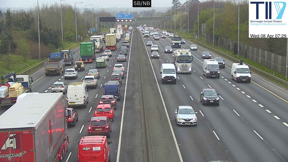 TIITraffic's tweet image. Congestion Report:

M50 Southbound: J04 - J06 &amp;amp; J10 - J13.
M50 Northbound: J09 - J06.

Delays on routes around Dublin:  N3/M3 (E), N4/M4 (E), N7 (E).

Drive with care!
#TII #Slowdown