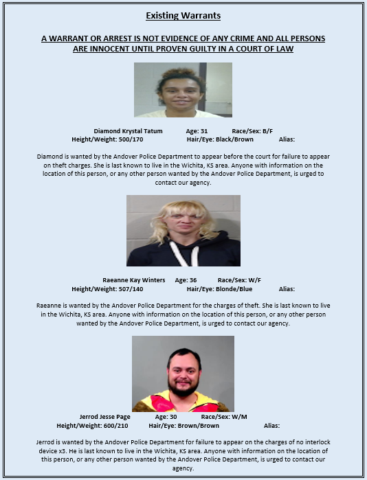 AndoverKSPD's tweet photo. Those arrested are presumed innocent until proven guilty in a court of law. Anyone with information about crimes in our area are encouraged to contact the Andover Police Department at (316) 733-5177. https://t.co/JiquNTQfYs
