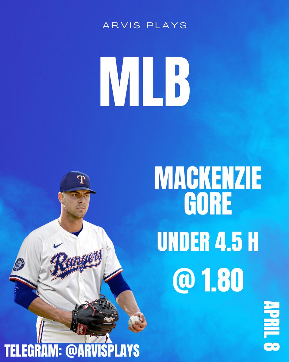 mrbpicks's tweet photo. MLB action for today!

Rangers - Mariners
Pick: MacKenzie Gore under 4.5 hits allowed
Odds: 1.80
Stake: 3 units

#gamblingx https://t.co/GVP9PvpEyi