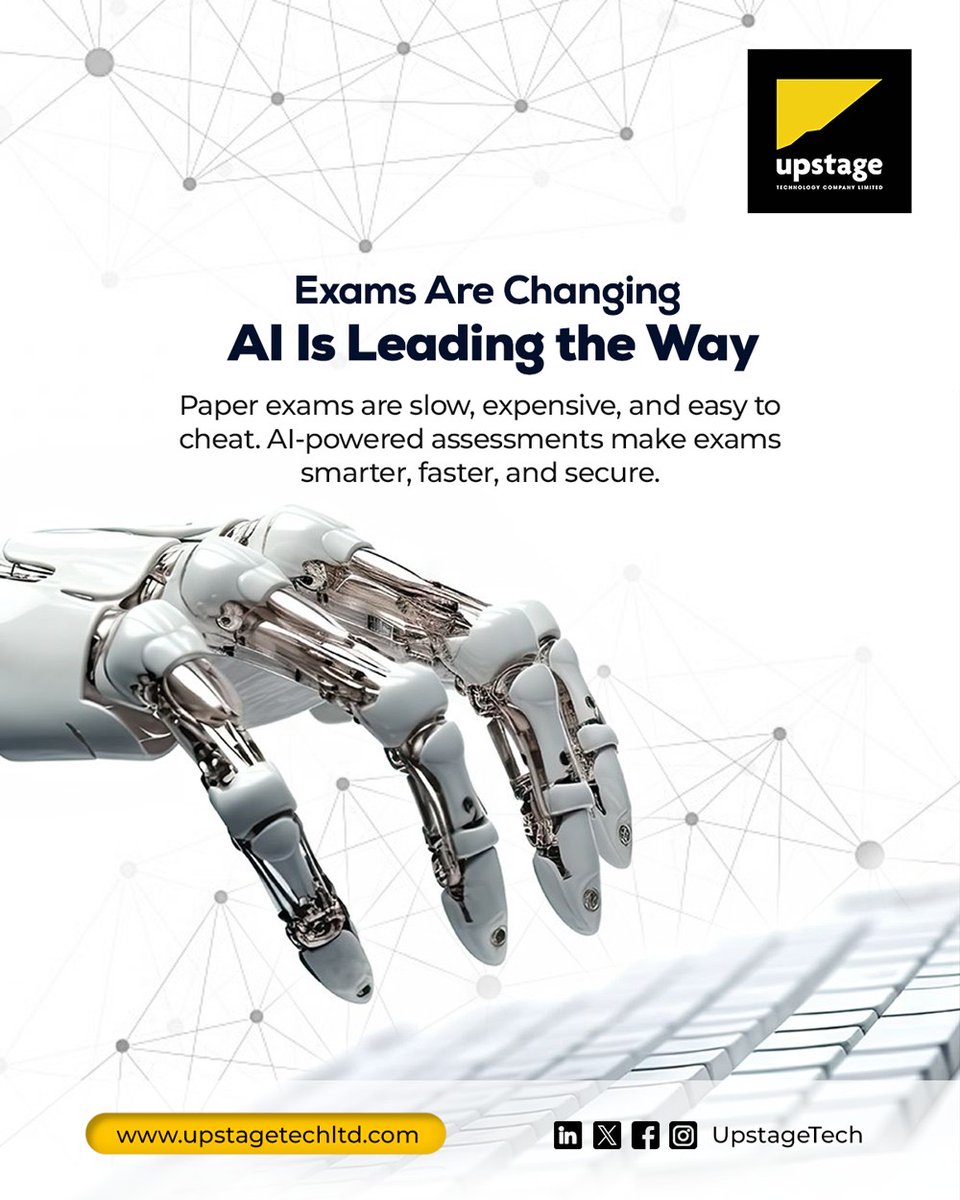 UpstageTe's tweet photo. The era of messy paper exams and security risks is over.  AI is transforming how we assess knowledge making it faster, smarter, and impossible to cheat.

Future-proof your institution with Upstage. 

#EdTech #AI #FutureOfLearning #UpstageTech https://t.co/0CrmZMD9xE