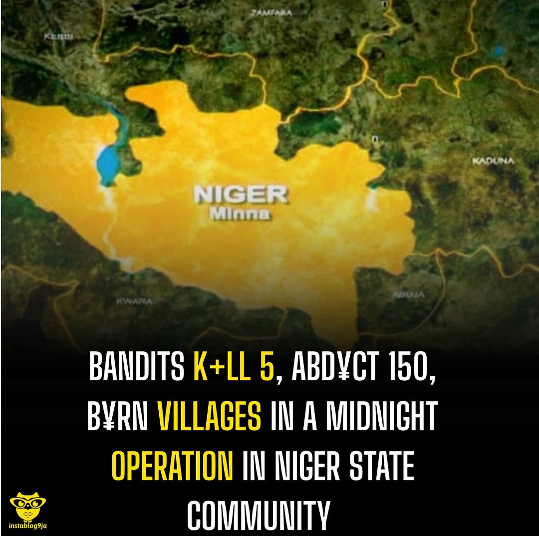 instablog9ja's tweet photo. Bandits K+ll 5, Abd¥ct 150, B¥rn Villages in a Midnight Operation in Niger State Community

T£rror struck Baga community in Shiroro Local Government Area of Niger State as armed bandits launched a d+adly att@ck, k+lling five villagers and abd¥cting about 150 others after setting homes ablaze. 

According to a local source, the heavily armed g¥nmen stormed the community with sophisticated w+apons and expl@sives, unleashing chaos. Residents who fled into the bush for safety were reportedly sh+t, while many others were rounded up and taken away.

“The att@ckers were many and are believed to have come in from neighbouring Kaduna State,” the source revealed, adding that several houses were set on f+re, with thick smoke seen rising across affected areas.

Local vigilante members who attempted to resist the invasion were overpowered, with some sustaining serious g¥nshot inj¥ries and rushed to the hospital for treatment. Security personnel have since been deployed to the area in a bid to restore order and rescue the abd¥cted victims. 

Confirming the incident, the Chairman of Shiroro LGA, Ishyaku Bawa, said casualties were recorded and several others inj¥red. He noted that efforts are currently focused on treating the wounded, adding that more details would be provided later.