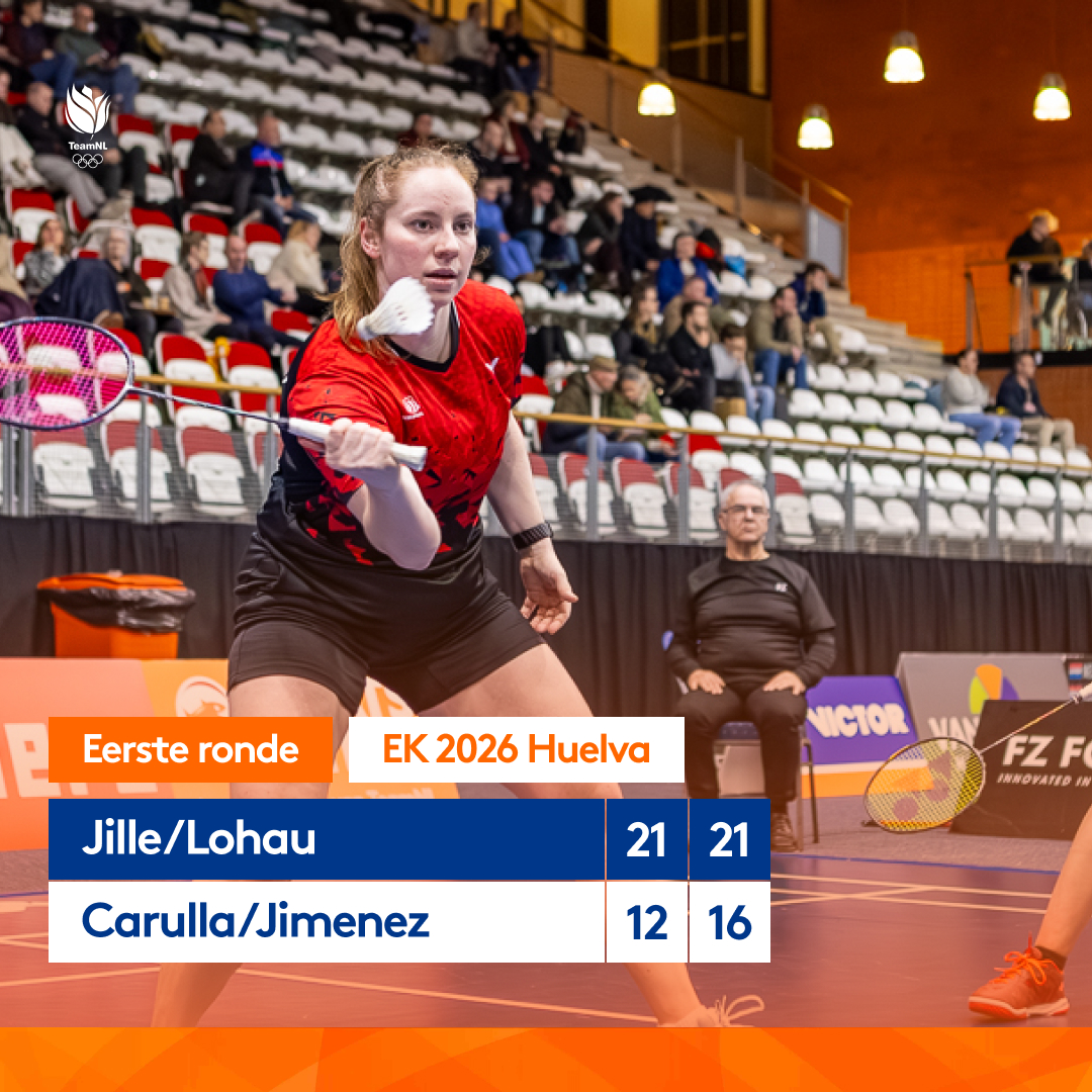 BadmintonNLD's tweet photo. De vrouwendubbels Kirsten de Wit/Meerte Loos en Debora Jille/Isabel Lohau (Duitsland) hebben de tweede ronde bereikt op het EK 2026! Lekker bezig! 🧡💪

#badminton #topbadminton #TeamNL

(📷 René Lagerwaard) https://t.co/Pou6J8mDqY