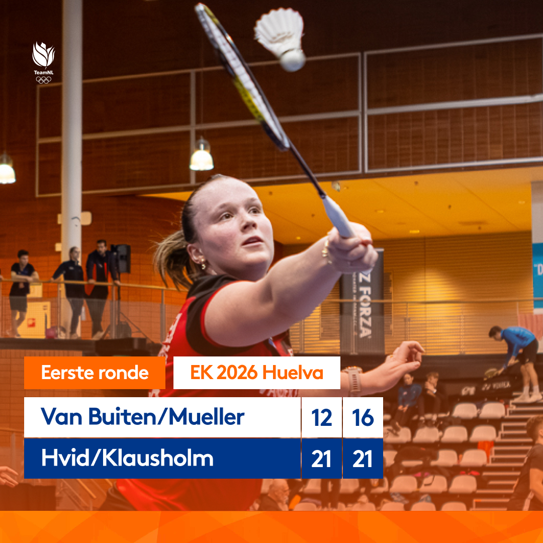 BadmintonNLD's tweet photo. De vrouwendubbels Kirsten de Wit/Meerte Loos en Debora Jille/Isabel Lohau (Duitsland) hebben de tweede ronde bereikt op het EK 2026! Lekker bezig! 🧡💪

#badminton #topbadminton #TeamNL

(📷 René Lagerwaard) https://t.co/Pou6J8mDqY