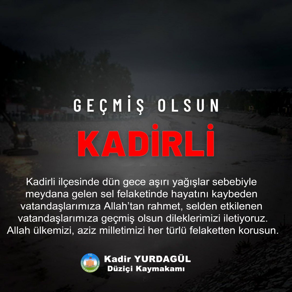 Geçmiş Olsun Kadirli

Kadirli ilçesinde dün gece aşırı yağışlar sebebiyle meydana gelen sel felaketinde hayatını kaybeden vatandaşlarımıza Allah’tan rahmet,selden etkilenen vatandaşlarımıza geçmiş olsun dileklerimizi iletiyoruz.

Allah ülkemizi,aziz milletimizi her türlü